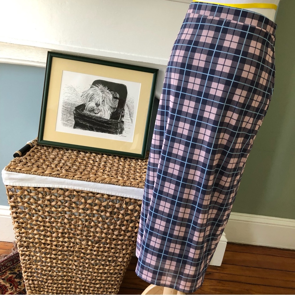 Which We Want Pink and Gray Plaid Pencil Skirt